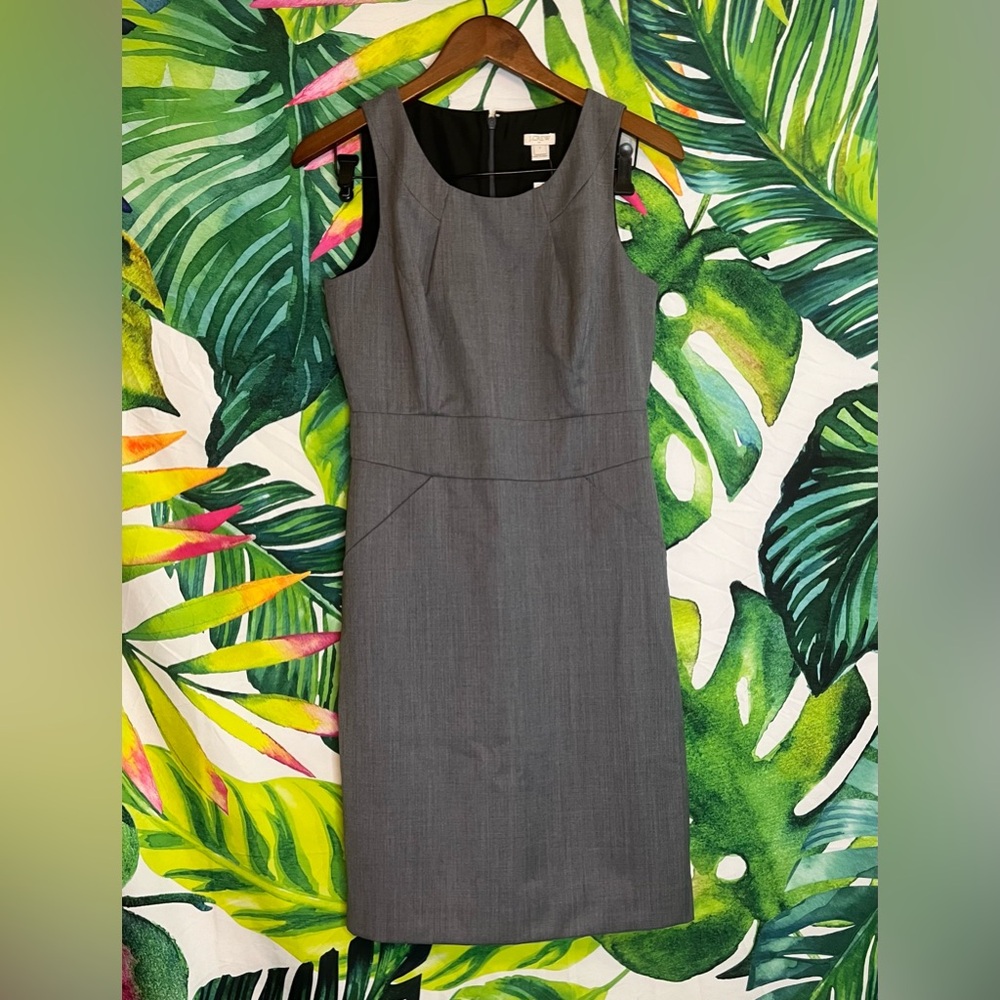 NWT $128 J. Crew XS/2 Grey Sleeveless Wool Office Preppy Work Business Dress
